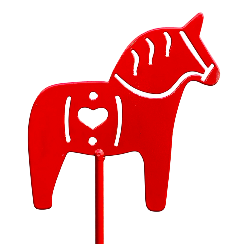 Garden Stake: Dala Horse on a Stick – Red Swedish Dala Horse Garden Stake, 30"