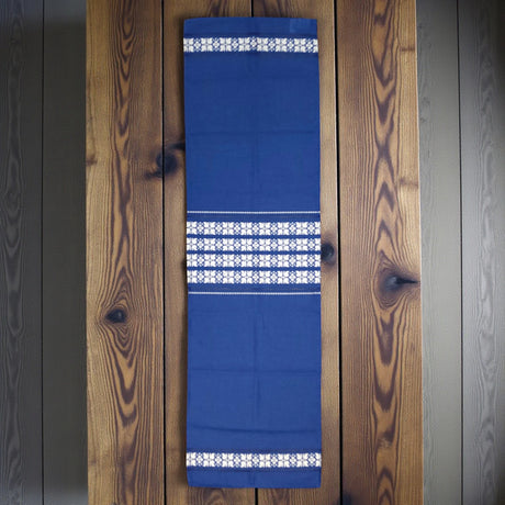 Runner: Royal Blue and White Woven Table Runner Made in Sweden 17" x 56"
