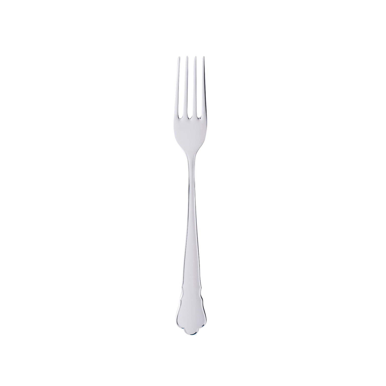 A Gense - Silver Dining Set Chippendale 830 stainless steel fork gracefully rests against a plain black background.