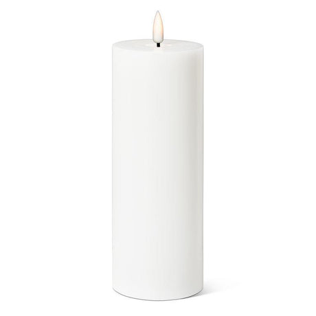 The 8" LED Pillar Candle in white features a 3D LED flame that provides the allure of a real candle, with over 150 hours of runtime.
