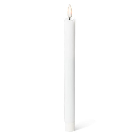 A 9.5-inch white LED taper candle from a 2-pack features a realistic 3D flame that captures the charm of traditional candlelight.
