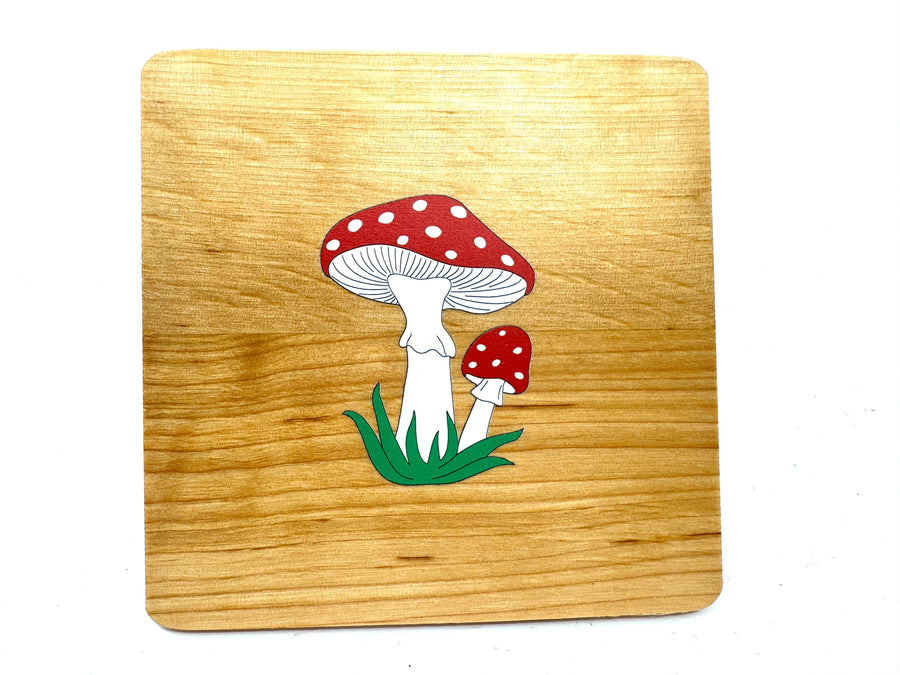 Coaster: Mushrooms on Alder Wood Coaster
