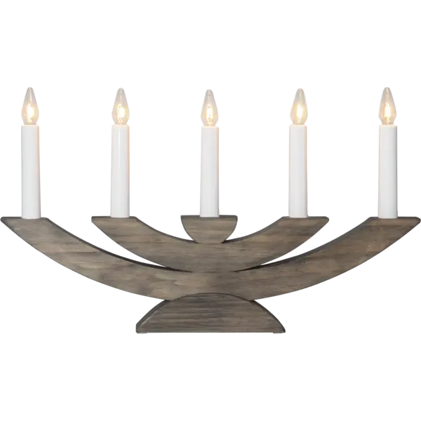 The Star Trading Navida Candlestick Brown elegantly holds five lit white candles in a line, setting a cozy Christmas ambiance.