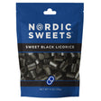 The Nordic Sweets® Sweet Black Licorice 5 oz Finnish comes in a blue resealable pouch, allowing visibility of the delicious pieces through its transparent window.