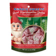 A bag of raspberry-flavored Swedish marshmallow Santas with a gnome graphic and a clear circular window showing the treats.