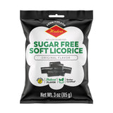 Black and white bag labeled Halva, featuring green text, “Finnish licorice,” images of licorice pieces, and “sugar free” marking; 3 oz size visible.