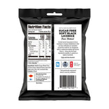 Back of a Halva candy bag showing nutrition facts, ingredients, barcode, and product details; marked as sugar-free Finnish licorice and product of Finland.