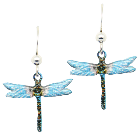 The Aqua Dragonfly Earrings feature handmade charms with pearl-like beads above each dragonfly, finished with sterling silver ear-wires.