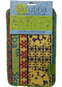 The Scrubbie: Skrubba XL Scrub Cloth features green, yellow, red, and orange patterns for abrasive yet scratch-free cleaning. Comes with a label outlining household uses and eco-friendly care instructions.