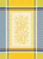 Add jacquard woven charm to your kitchen with this 20"x28" Lemons Tea Towel, featuring blue and yellow checks, subtle dots, and a central lemon-and-leaf design—crafted from 100% cotton.