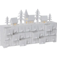The Candelabra: Star Trading Yuletide Advent Calendar is a white calendar with numbered drawers and LED lights, showcasing a delightful decorative scene of houses and trees on top.