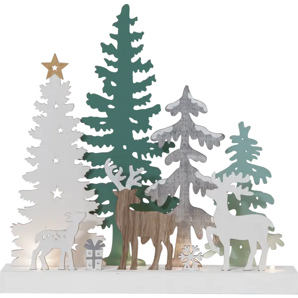 The Star Trading Reinbek Candlestick in greys and teals is a battery-operated wooden LED candelabra—ideal as an indoor Christmas decoration.