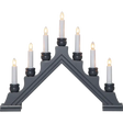 The Candelabra: Star Trading - Karin Electric 7-Light features black triangular design with nine glowing white candles, reminiscent of a traditional Swedish Christmas candlestick, arranged in an elegant ascending order on each side.