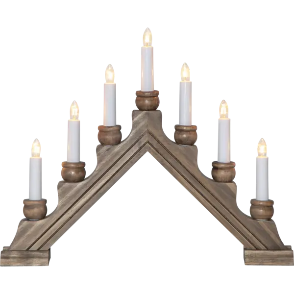 The Candelabra: Star Trading - Karin Electric 7-Light is a traditional Swedish wooden triangular candlestick with seven electric candles. Each candle sits on a wooden base in a symmetrical, tiered design and boasts proud Swedish craftsmanship.