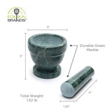 The Fox Run Brands green marble mortar and pestle features an unpolished interior; mortar measures 3.5"x3.5".