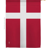 The Flag: Denmark Garden Flag - Danish Nationality Home Decor Flag features a red rectangle with a white Scandinavian cross, made of weather-resistant fabric to celebrate Danish heritage in your outdoor space.