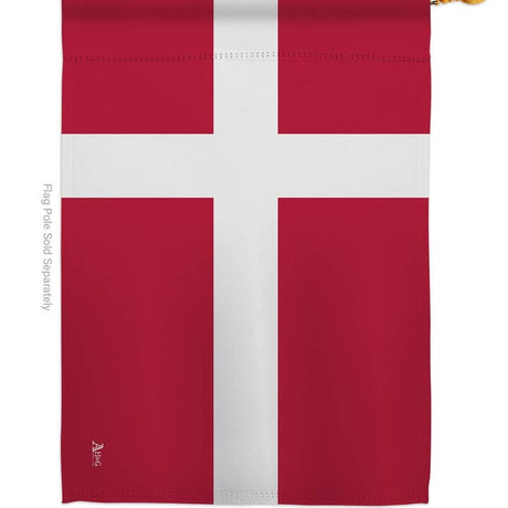The Flag: Denmark Garden Flag - Danish Nationality Home Decor Flag features a red rectangle with a white Scandinavian cross, made of weather-resistant fabric to celebrate Danish heritage in your outdoor space.