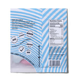 The back of a Sockerbit Foamy Lips & Skulls Swedish Candy 2.8oz bag shows nutrition facts, a barcode, and details on its gluten-free sour, foamy candy with raspberry, strawberry, and forest fruit flavors—all from a Swedish recipe.