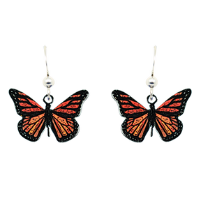 Earrings: Monarch Butterfly-Shaped Stainless Steel Dangle Earrings feature vibrant orange and black designs on hypoallergenic silver hooks, adding a charming touch to any outfit.