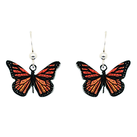 Earrings: Monarch Butterfly-Shaped Stainless Steel Dangle Earrings feature vibrant orange and black designs on hypoallergenic silver hooks, adding a charming touch to any outfit.