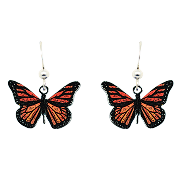 Earrings: Monarch Butterfly-Shaped Stainless Steel Dangle Earrings feature vibrant orange and black designs on hypoallergenic silver hooks, adding a charming touch to any outfit.