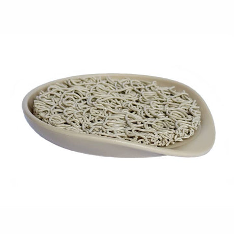 The Faire - Soap Lift: Soap Lift Soap Saver with Soap Dish in beige features a round design with a small pouring spout and a textured insert that looks like instant ramen noodles, helping keep your soap dry for longer use.