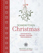 Cookbook cover with red Scandinavian-inspired patterns, mistletoe illustrations, and white text about Christmas recipes and traditions by Brontë Aurell.