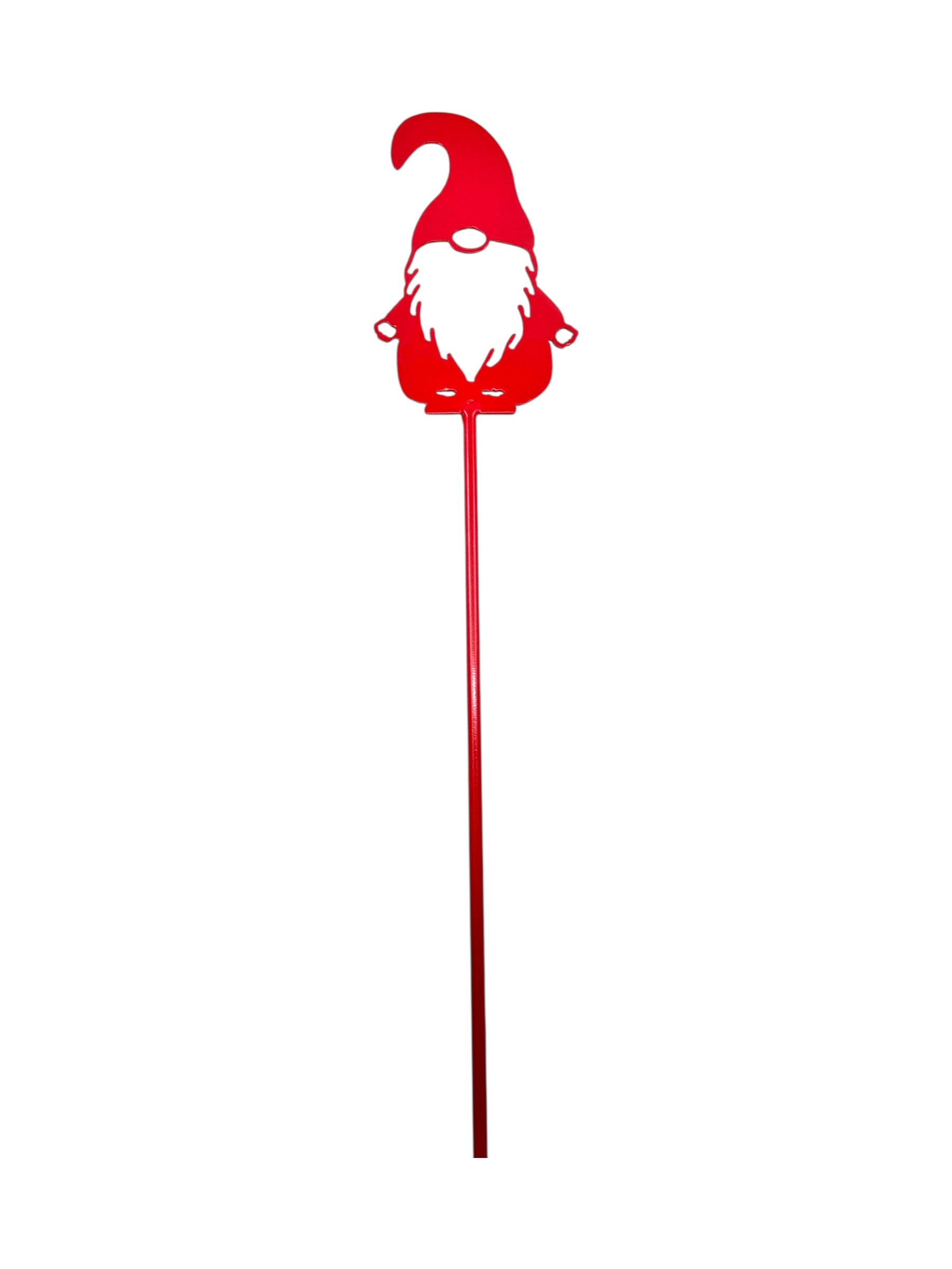 Garden Stake: Gnome Red (tomte) features a cutout silhouette of a gnome with a tall hat and bushy beard, inspired by Swedish culture, shown against a white background.