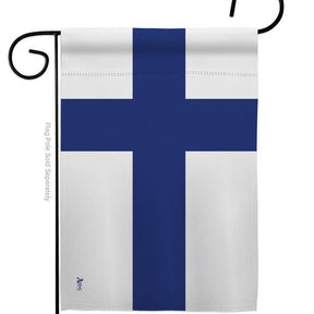 Display the Flag: Finland Garden Flag - Finnish Nationality Home Decor Flag on a black metal pole holder to celebrate Finnish heritage and add unique Finland decor to your outdoor space.