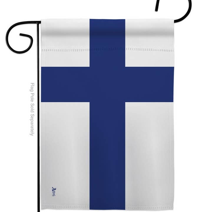 Display the Flag: Finland Garden Flag - Finnish Nationality Home Decor Flag on a black metal pole holder to celebrate Finnish heritage and add unique Finland decor to your outdoor space.