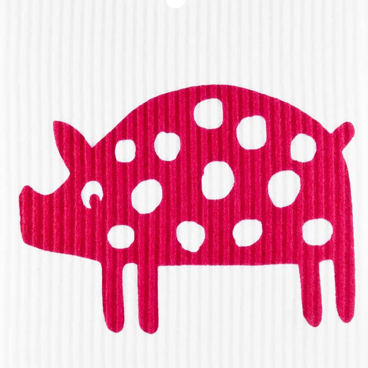 Dish Cloth: Polka Dot Pig, Red