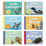 The charming Little America series includes six board books featuring state animals on the covers, titled Little Louisiana, Little Minnesota, Little California, Little Texas, Little Colorado, and Little Michigan.