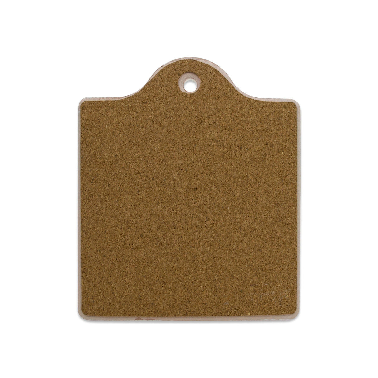 The Tile: Scandinavian House Rules Cork Backed Ceramic Cheeseboard, with a rounded top and small hole for hanging, adds charm to any kitchen decor.