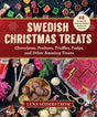 The cover of Book: Swedish Christmas Treats by Lena Soderstrom displays assorted chocolates, pralines, fudge, and colorful Christmas candy arranged on a festive table.