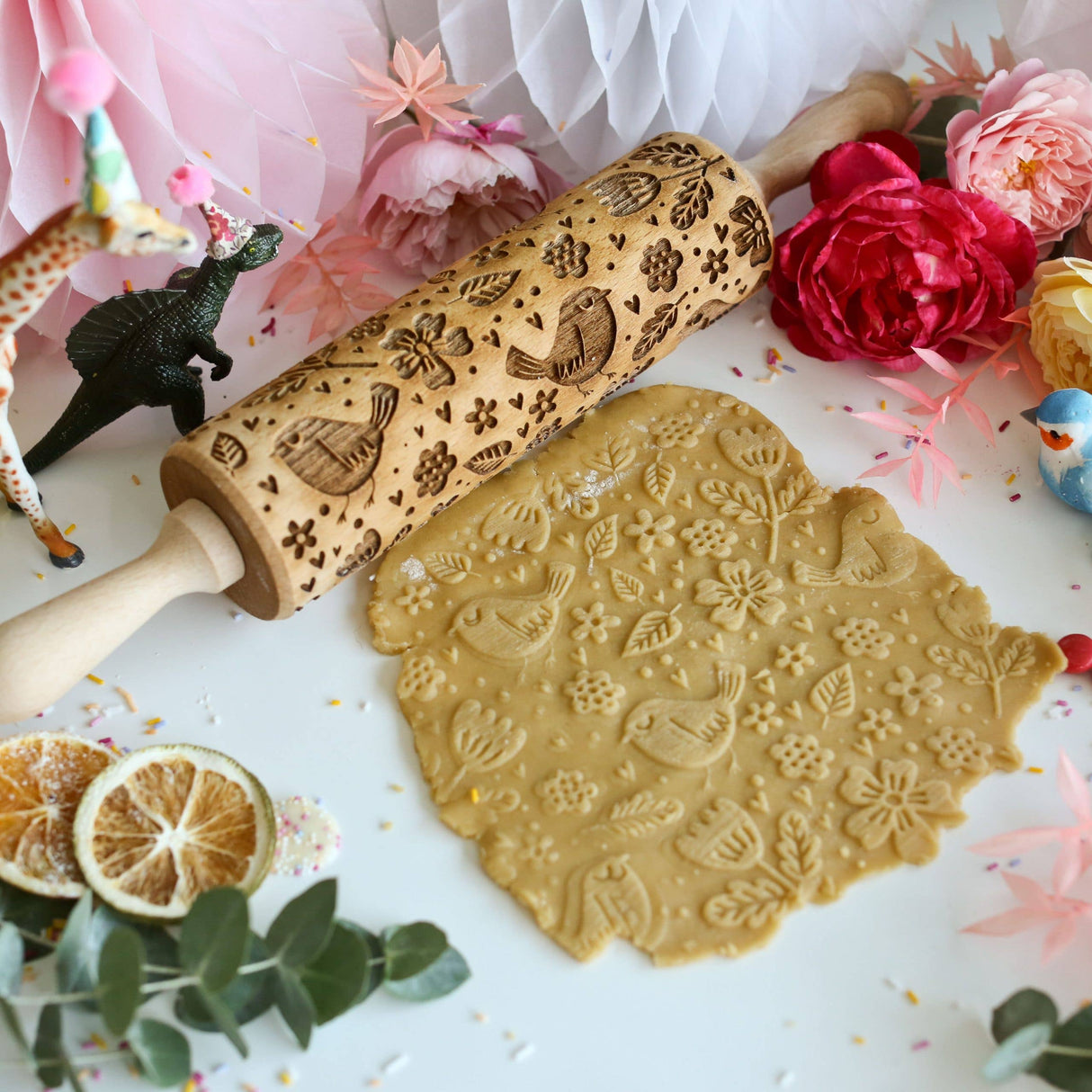 Rolling Pin: Springtime Birds Embossing Rolling Pin Handcrafted in Europe