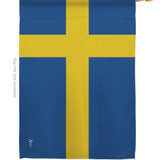 The Flag: Sweden Garden Flag features a yellow Nordic cross on blue, made from weather-resistant fabric—ideal for adding Scandinavian style to your outdoor decor.