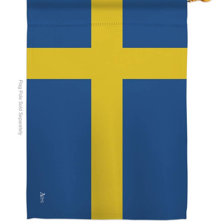The Flag: Sweden Garden Flag features a yellow Nordic cross on blue, made from weather-resistant fabric—ideal for adding Scandinavian style to your outdoor decor.