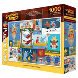 Jigsaw puzzle box with cartoon images of Paul Bunyan and Babe the Blue Ox, text reading “Somethings Amiss!” and “1000 pieces” visible on the front.