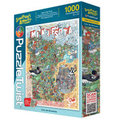 1000-piece jigsaw puzzle box with a colorful Minnesota-themed illustration by Kevin Cannon, the text “Somethings Amiss!” and a visible QR code on the front.