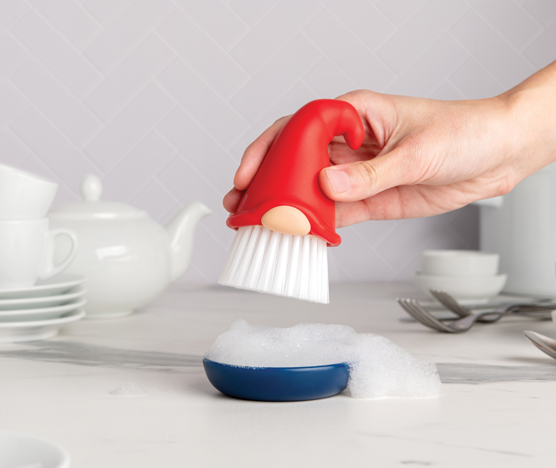 Brush: Beardy Tomte - Gnome Dish Scrub Brush 4" Tall with Dish 3.25" Diamter
