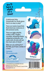 The back of the Go Fish Card Game box displays an underwater adventure with sea creature cards and company contact info—ideal for fans of this classic family game.