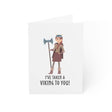 The "I’ve Taken a Viking to You (Female Viking)" Greeting Card (blank inside) features a cartoon character—great as a playful Valentine’s Day or Nordic romance card.