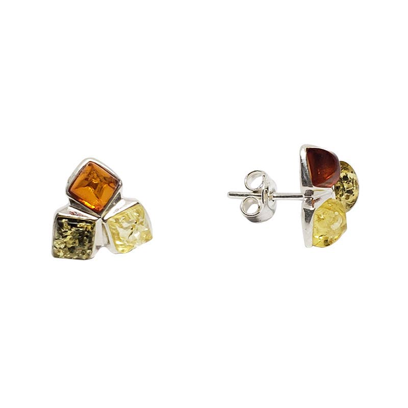 Earrings: Multi Color Amber Sterling Silver Stud Earrings