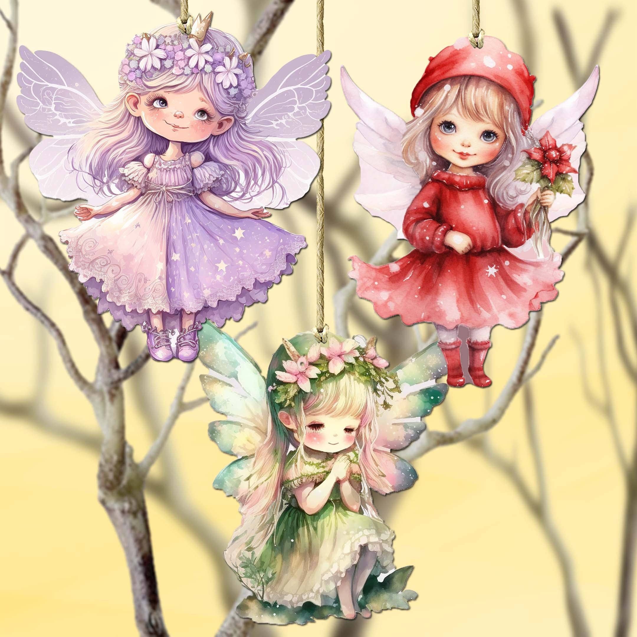 Ornament: Colorful Fairies Decorative Wooden Ornaments