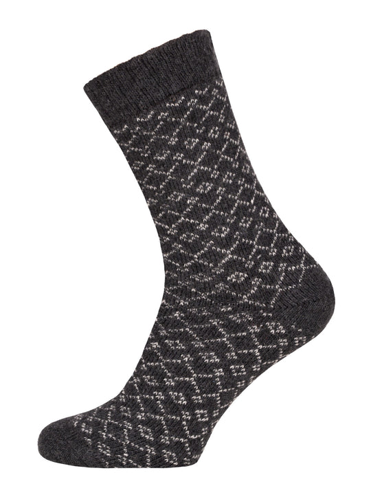 Socks: Diamond Pattern Black Plain Thick Wool Sock 45%