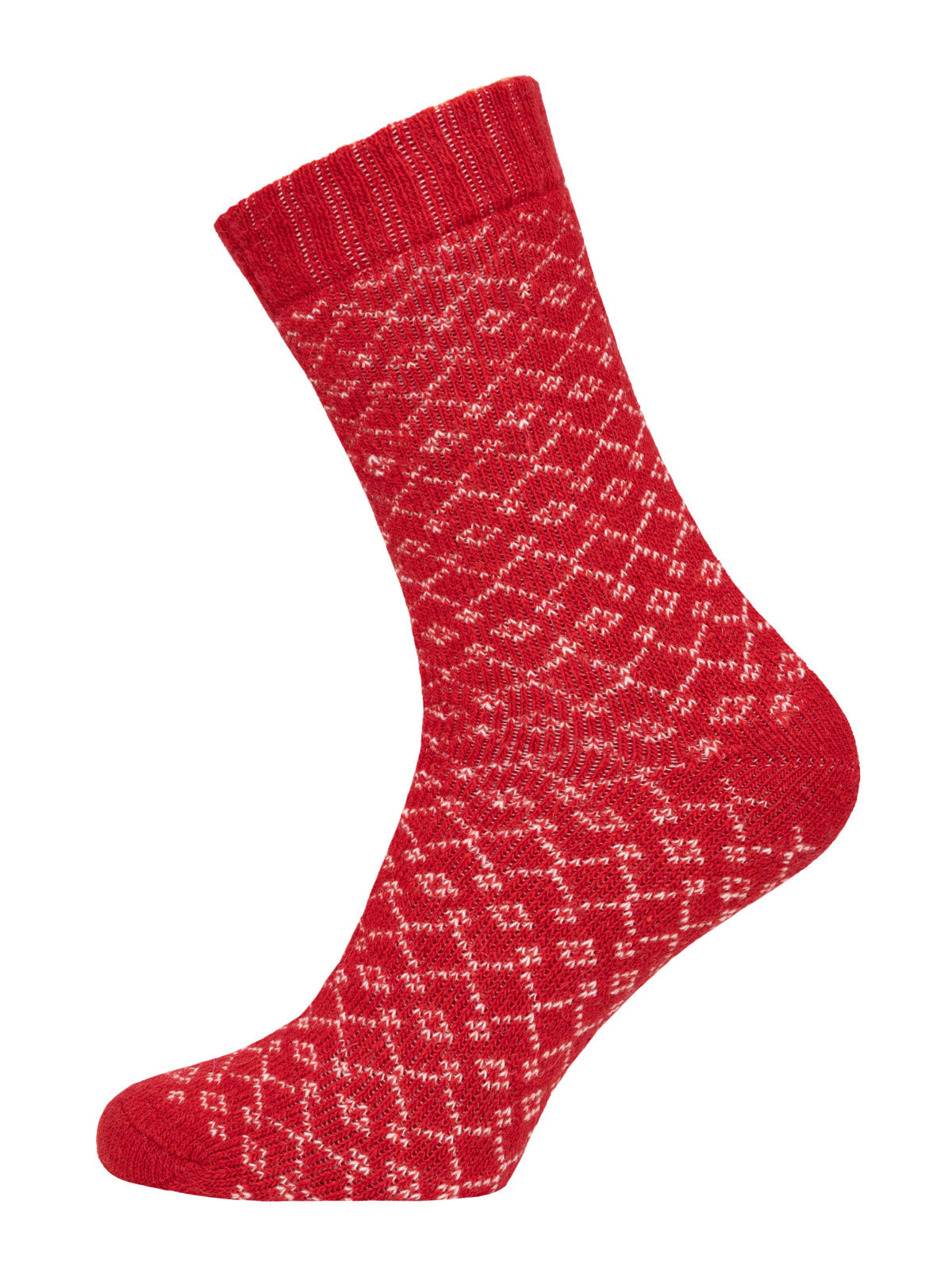Socks: Diamond Pattern Red Plain Thick Wool Sock 45%