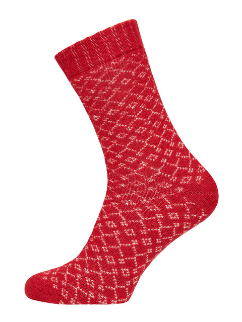 Diamond Pattern Red Plain Thick Wool Sock 45%