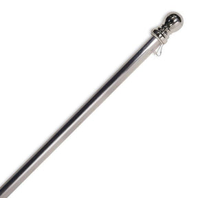 The 57 Standard Aluminum Flag Pole features weather-resistant construction, a shiny rounded chrome knob finial, and a small ring near the end.