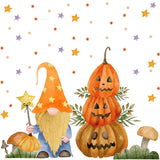 Pumpkin Gnome Cocktail Napkins (5x5", 20 per pkg) feature a gnome with a star wand, mushrooms, stacked jack-o-lanterns, and festive stars—perfect for adding spooky charm to your Halloween celebrations.