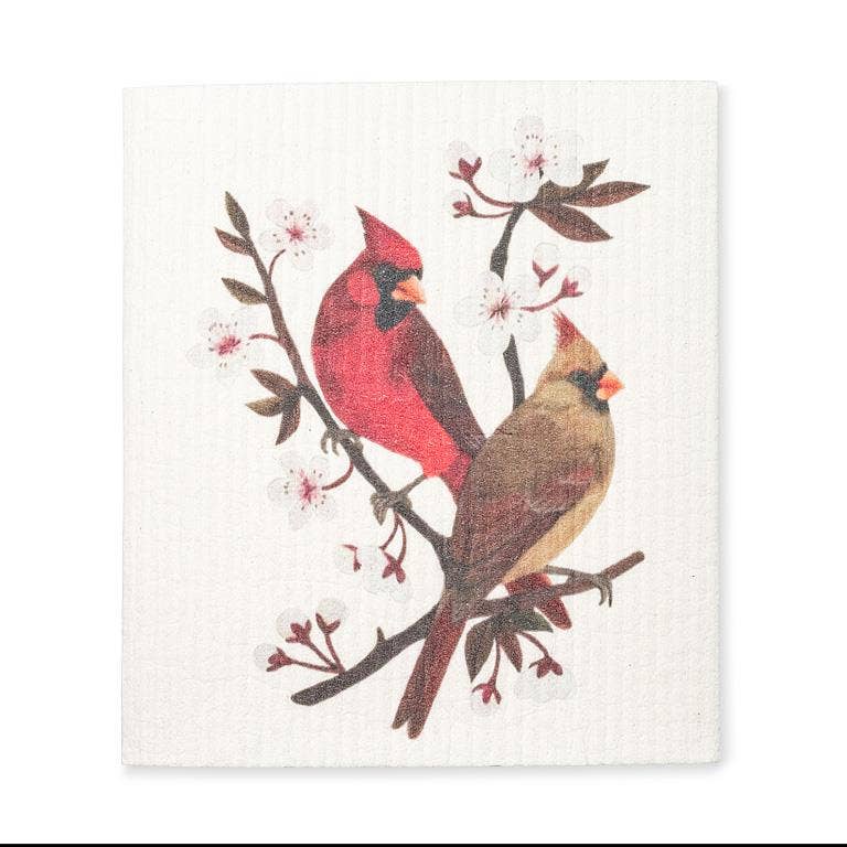 Dish Cloth: Cardinals & Cherry Blossoms Dishcloth-6.75x7.5"L